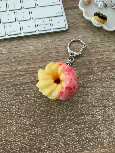 Cruller Strawberry Dipped with Cream Center Keychain