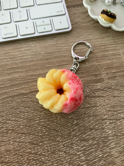 Cruller Strawberry Dipped with Cream Center Keychain