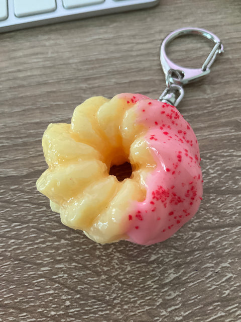 Cruller Strawberry Dipped with Cream Center Keychain