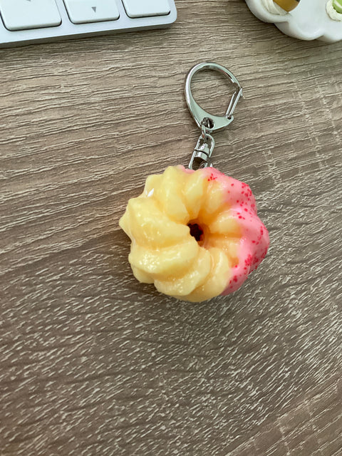 Cruller Strawberry Dipped with Cream Center Keychain