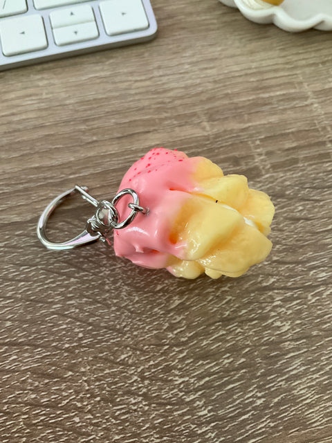 Cruller Strawberry Dipped with Cream Center Keychain