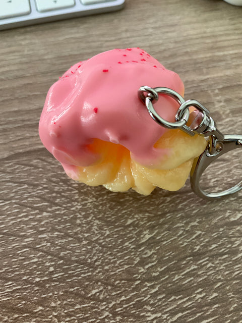 Cruller Strawberry Dipped with Cream Center Keychain