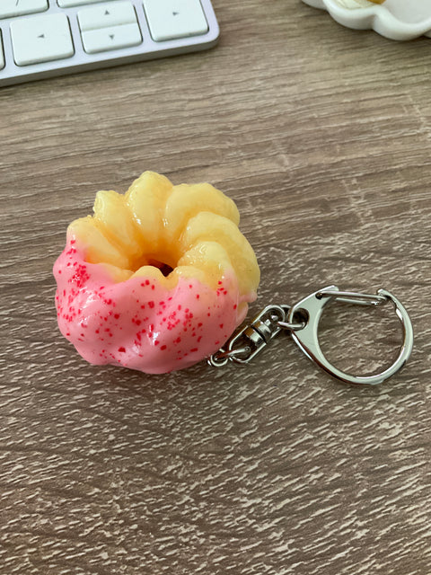 Cruller Strawberry Dipped with Cream Center Keychain