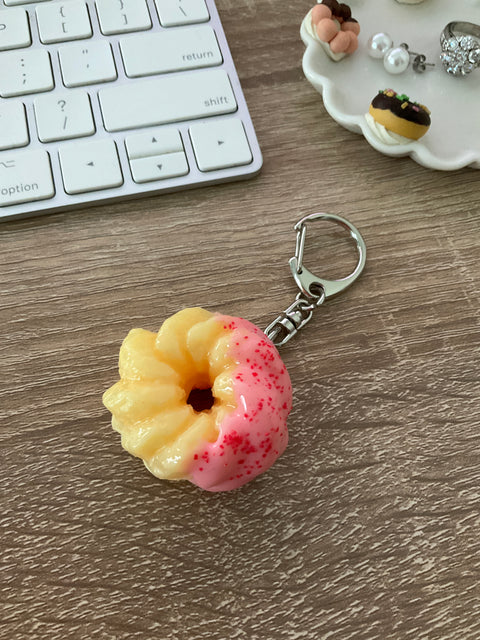 Cruller Strawberry Dipped with Cream Center Keychain