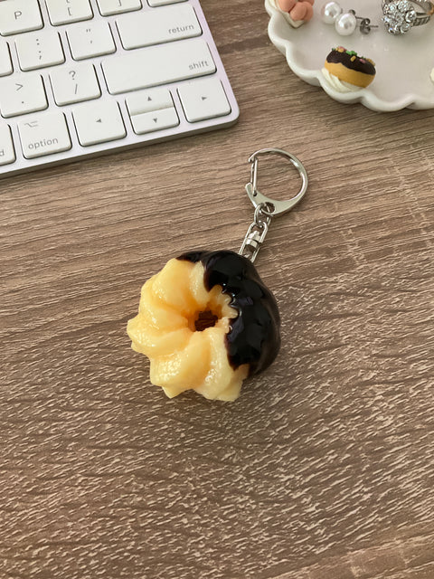 Cruller Chocolate Dipped with Cream Center Keychain