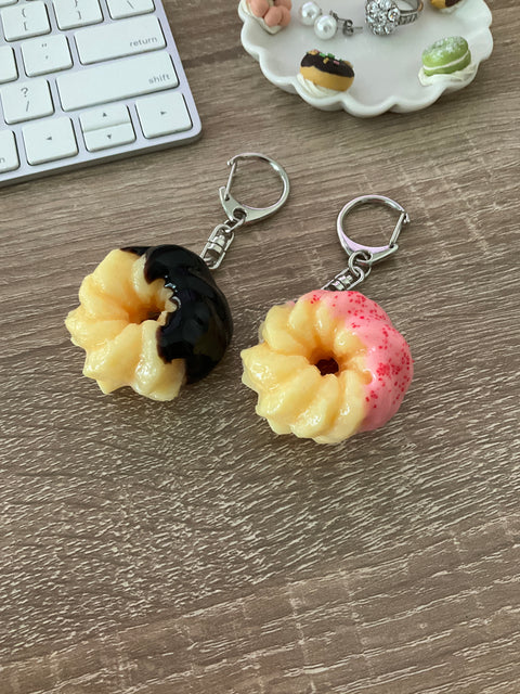 Cruller Strawberry Dipped with Cream Center Keychain