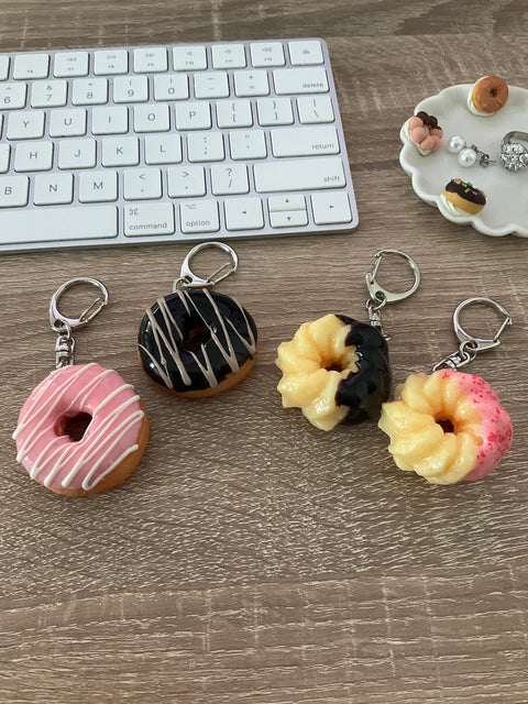 Cruller Strawberry Dipped with Cream Center Keychain