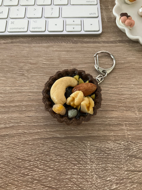 Chocolate Tart Keychain with Nuts