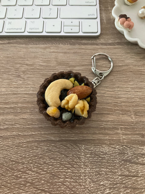 Chocolate Tart Keychain with Nuts