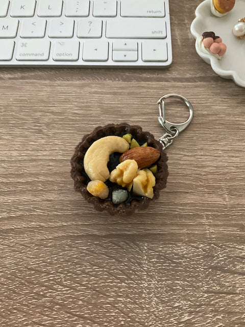 Chocolate Tart Keychain with Nuts