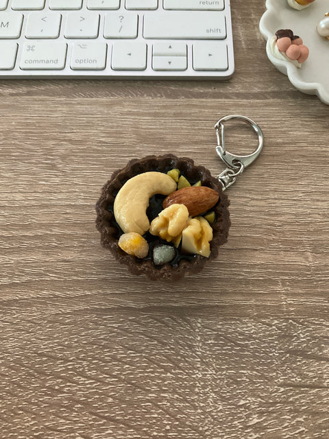 Chocolate Tart Keychain with Nuts