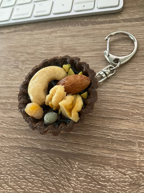 Chocolate Tart Keychain with Nuts