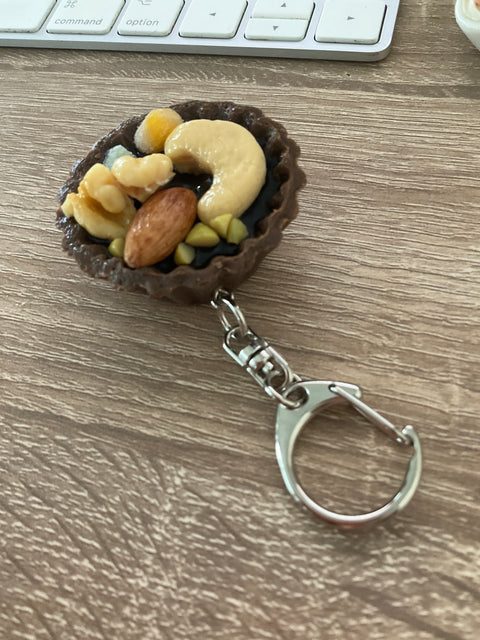 Chocolate Tart Keychain with Nuts