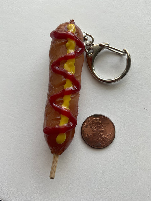 Hot Dog with stick Keychain