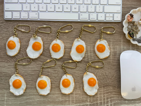Fried Egg Ring Sunny Side Up Polymer Clay Silver Tone 